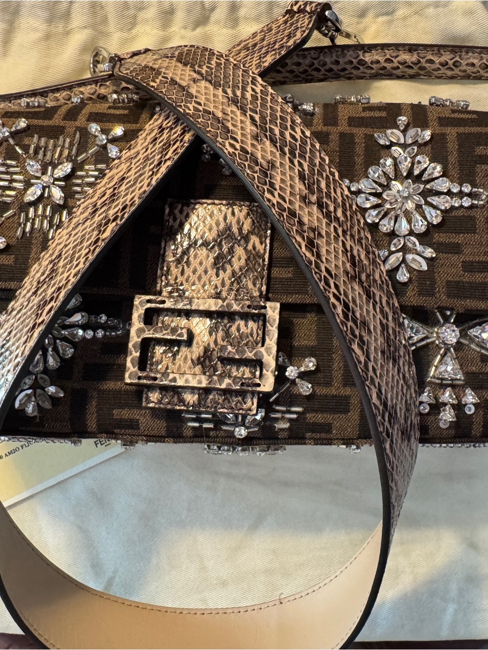 Special edition one of a kind Fendi baguette crystal embellishment snake skin - Picture 4 of 12